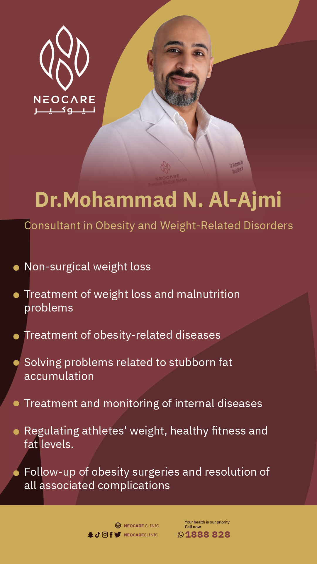 Dr. Al-Ajmi – physician profile card, NEOCARE Clinic Kuwait (English)