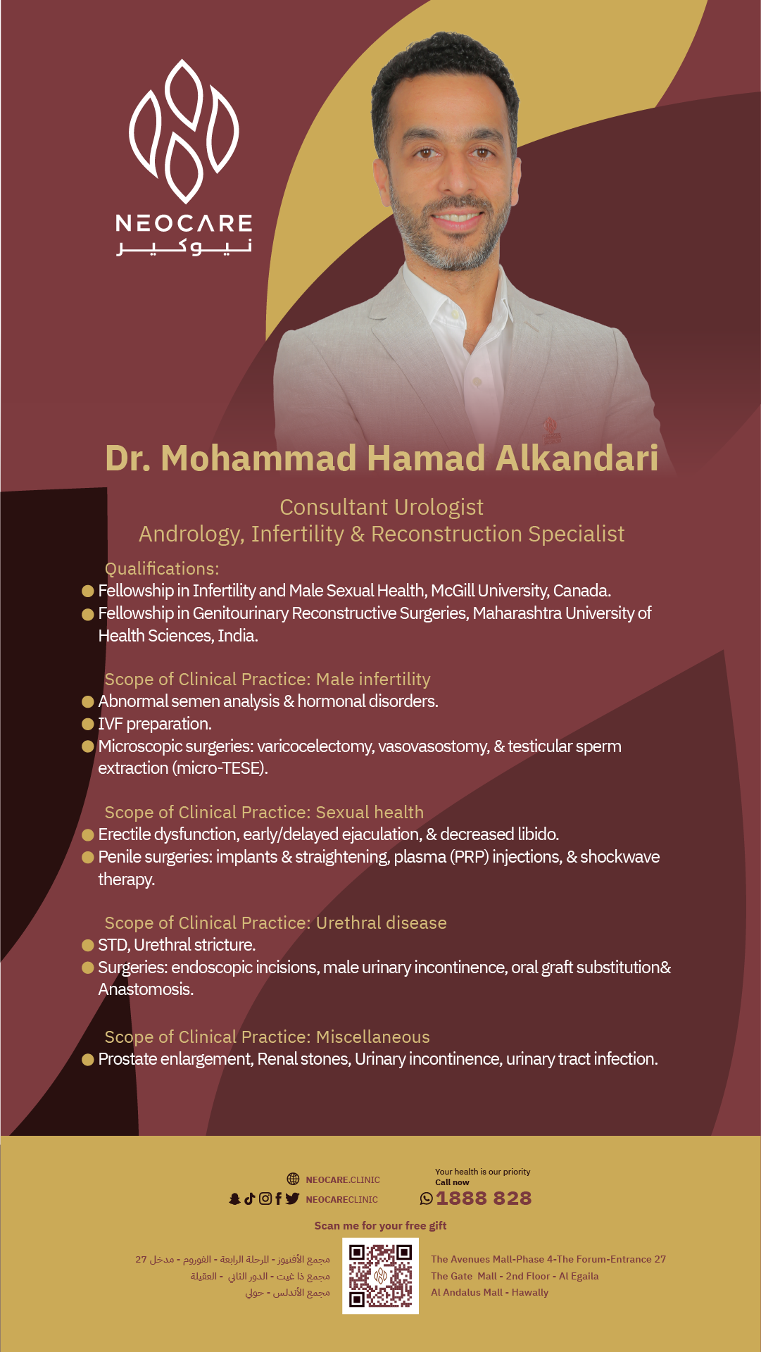 Dr. Mohammad Alkandari – physician story card, NEOCARE Clinic Kuwait (English)